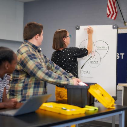 Teacher drawing on a dry erase board
