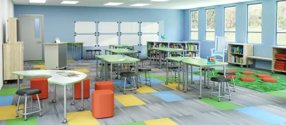 Classroom designed for third or fourth grade students