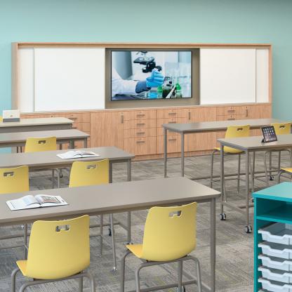 Storage cabinets with space for monitor.