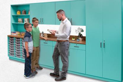 Teacher with students teal Illusions wall