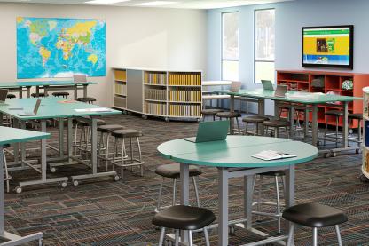 Classroom with map poster