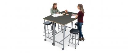 2 females with Rock stool and table