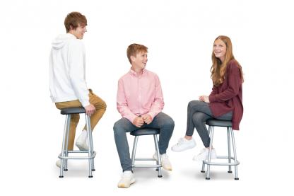 3 student using Rock stool
