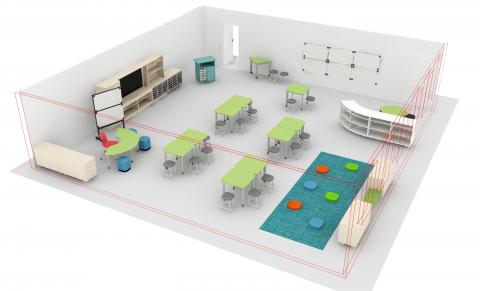 3D view of 3-4th grade classroom