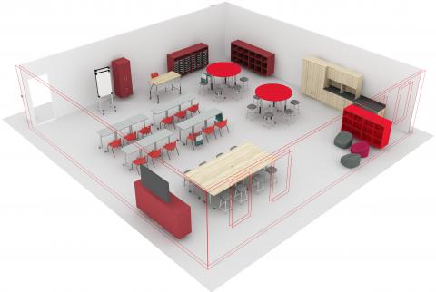 3D view of 5-6th grade classroom