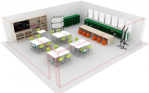 3D view of 6-8th grade classroom