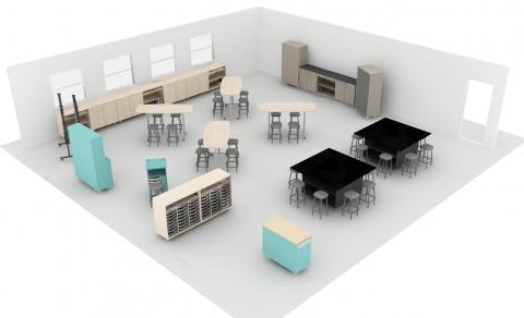 3D view of 9-12th grade classroom