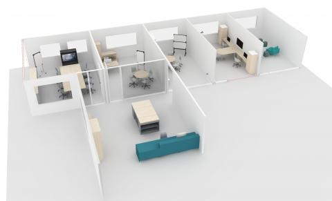 3D view of art classroom