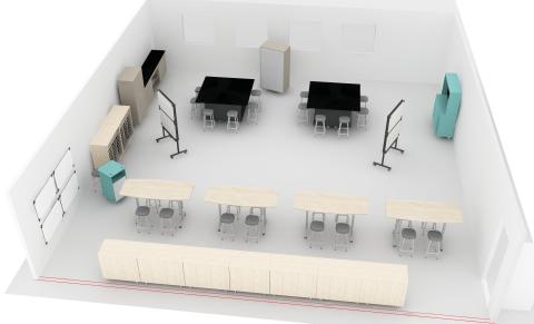 High school classroom 3D view