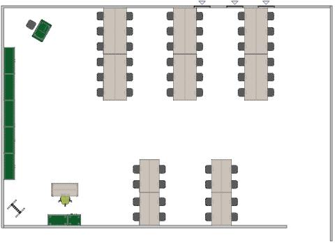 Computer lab plan with rows of seating