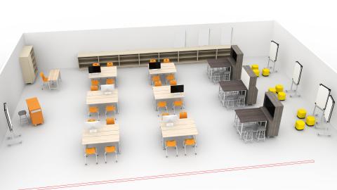 Computer lab lecture with group seating