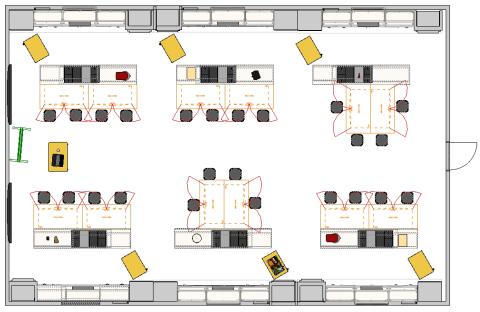FAC classroom separated into six sections