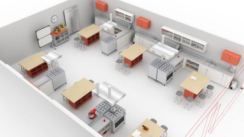 Kitchen classroom made up of six stations