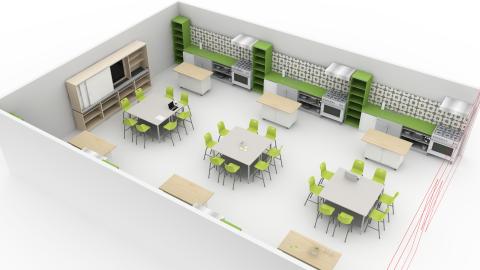 Kitchen classroom with group seating
