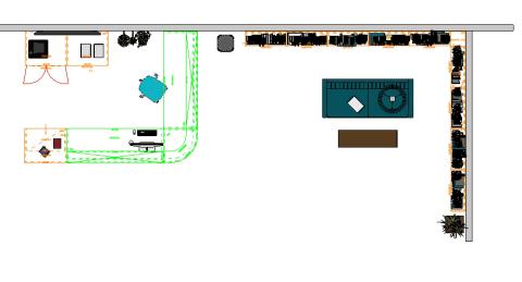 Library floor plan with transaction desk and cozy reading area