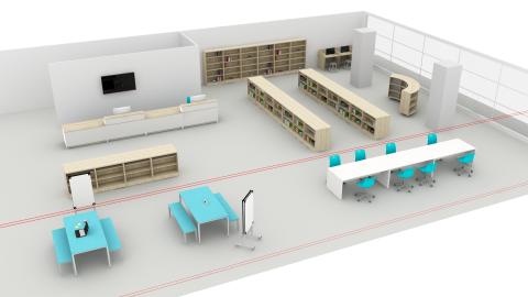 Library with benches and transaction desk