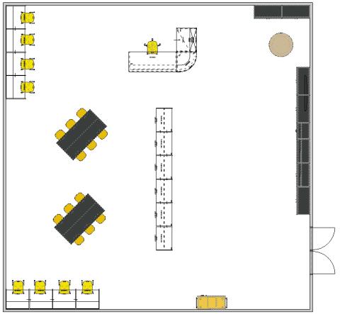 Makerspace classroom floor plan with carrels