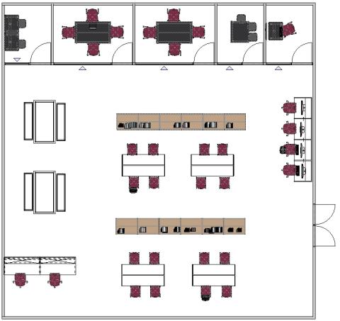 Media center floor plan with separate rooms for group work