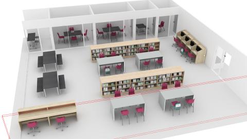Media center with separate rooms for group work