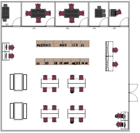 Media center floor plan with tables for group work