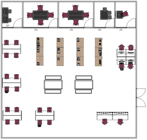 Media center floor plan with tables and carrel desks