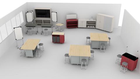 Makerspace with grouped seating and storage