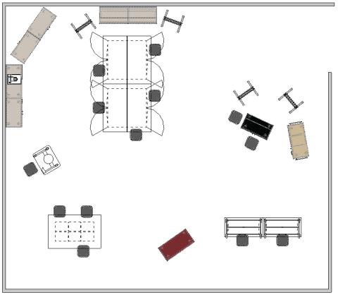 Makerspace floor plan with combinations of group seating