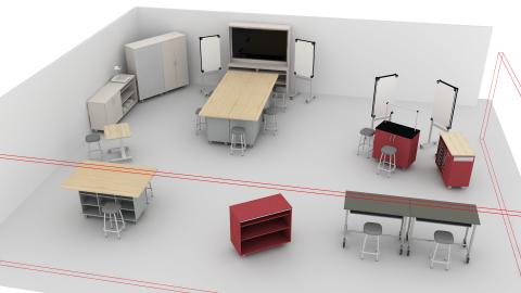 Makerspace with combinations of group seating