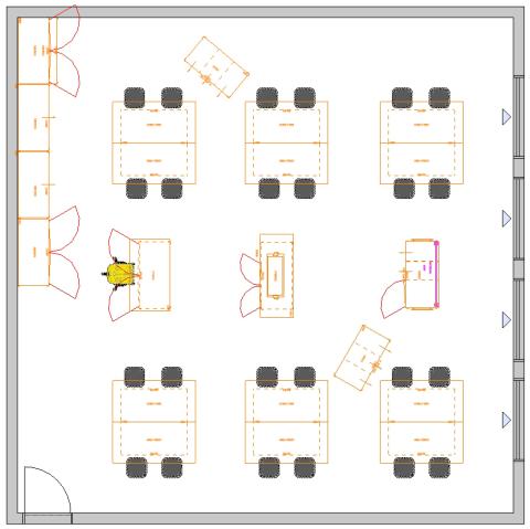 Floor plan for group of worktables with stool seating