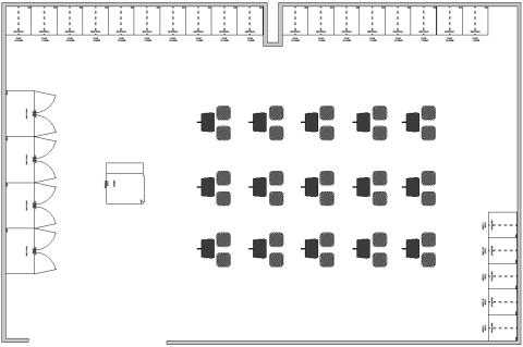 Music classroom floor plan with seats arranged in rows