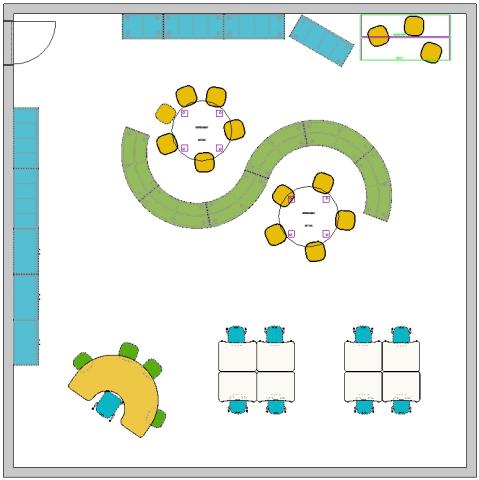 Preschool classroom floor plan with a variety of seating