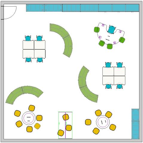 Preschool classroom floor plan with sectioned off seating areas