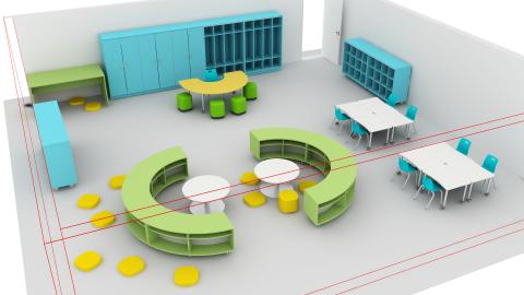 Preschool classroom with a variety of group seating