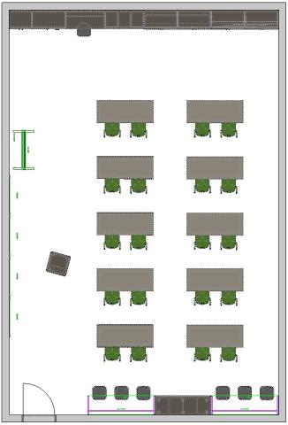 Portable classroom floor plan with two rows of seating