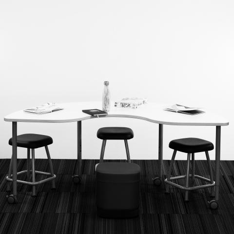 Post Leg Table, Kidney, Rock Stool 18h & Soft Rock Active 14h B&W