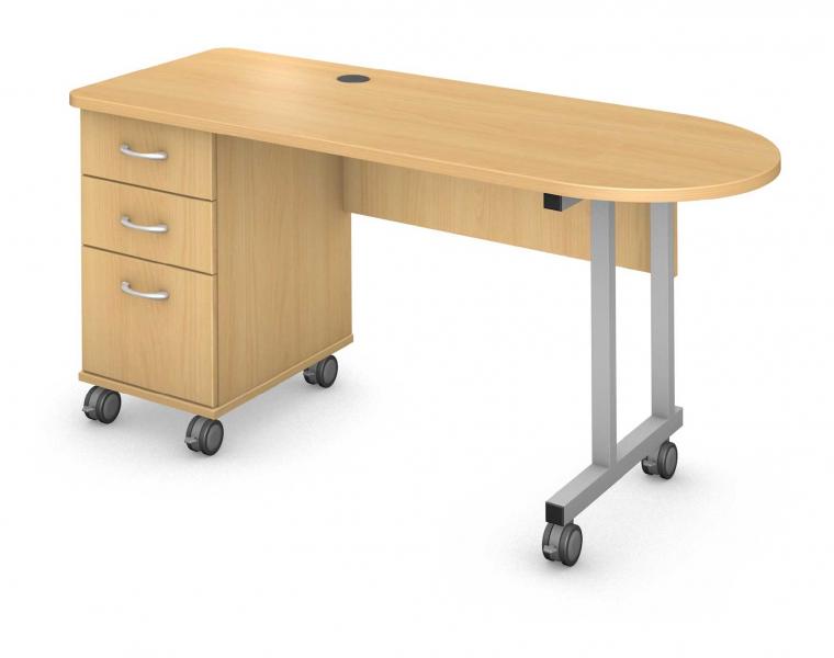 D-Top Desk, Single Ped, C-Leg Product Rendering