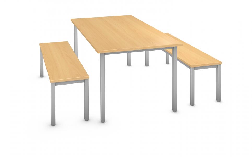 Rectangle Table & Bench (2) - Steel Square Legs Product Rendering