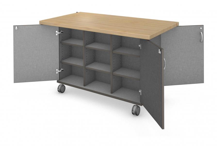Workstation - Double Sided - 18 Cubby - Locking Doors with Maple Finish