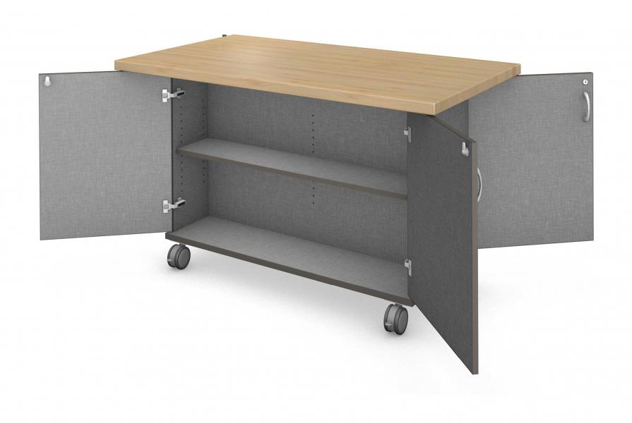 Workstation - Double Sided - Shelf - Locking Doors with Maple Block Finish
