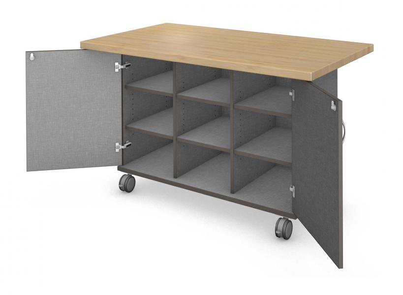 Workstation - Single Sided - 9 Cubby - Locking Doors with Maple Finish