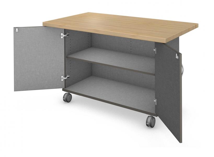 Workstation - Single Sided - Shelf - Locking Doors with Maple Top Finish