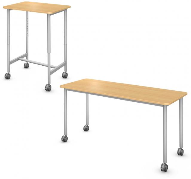 Plane Desk and Table, Steel Round Legs Product Rendering