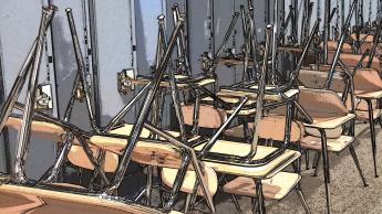 Desks stacked