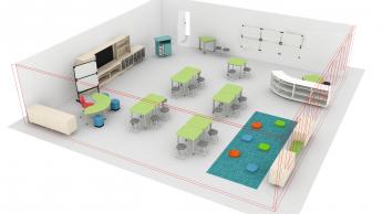 3D view of 3-4th grade classroom