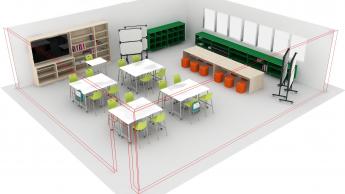 3D view of 6-8th grade classroom