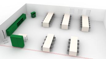 Computer lab with rows of seating