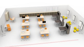 Computer lab lecture with group seating