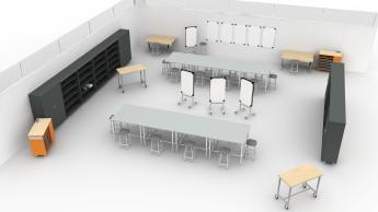 CTE classroom with two rows of seating
