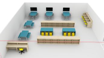 Media center with tables for groups and carrels