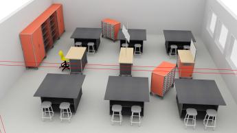 Group of worktables with stool seating